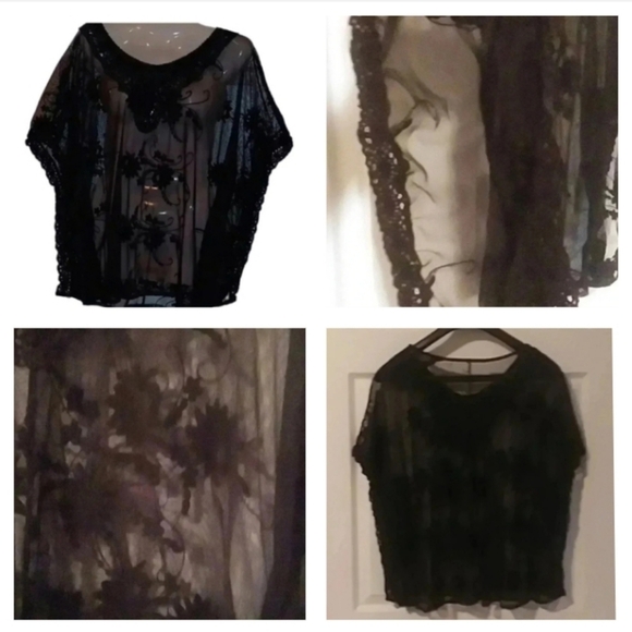 🍭🌹black lace, see-through blouse - Picture 1 of 12